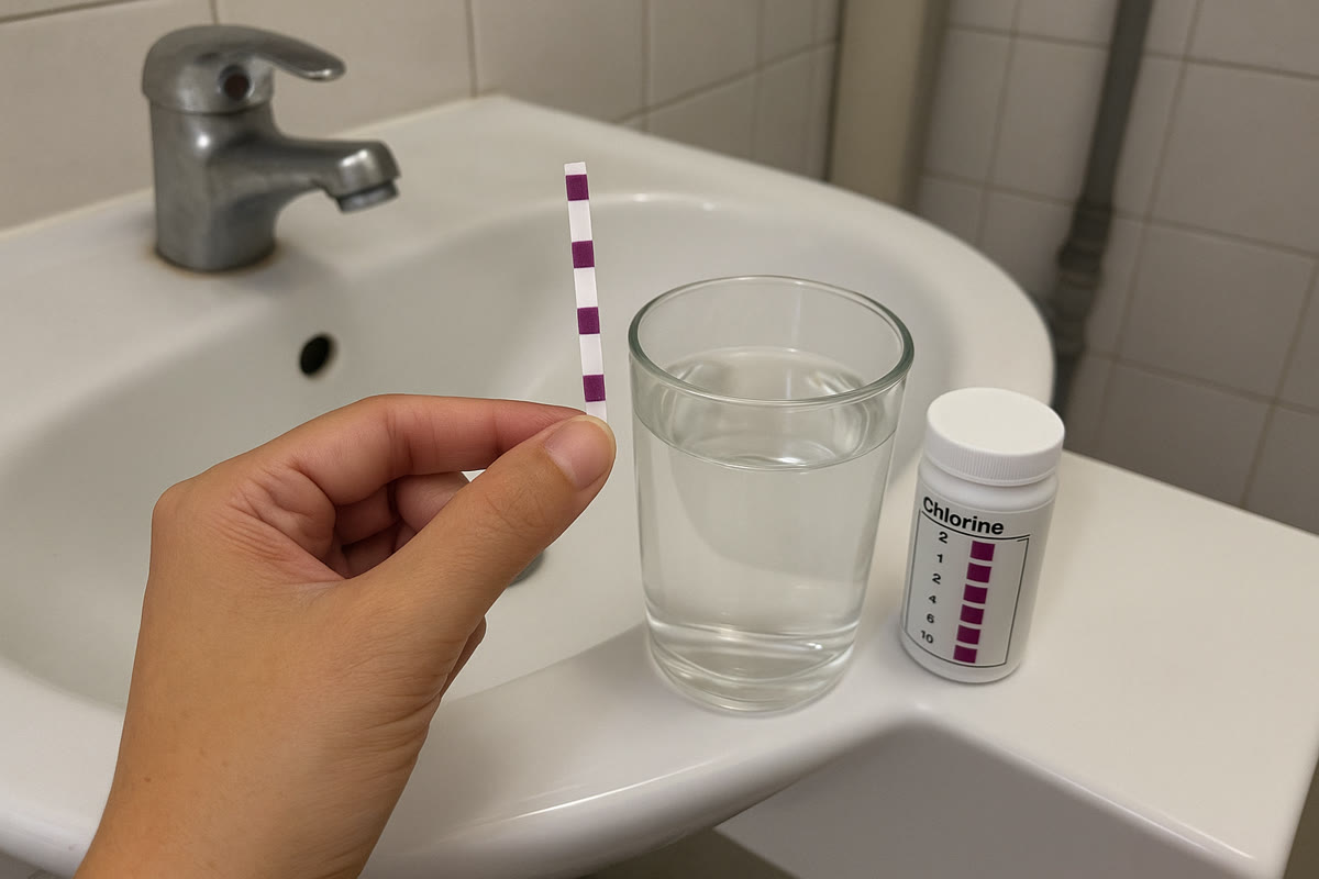 Chlorine test strip on Singapore tap water
